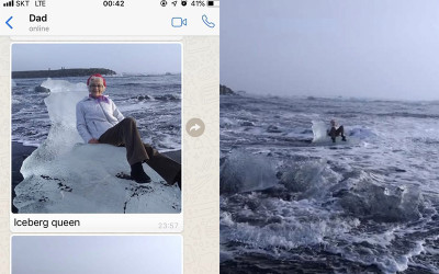 阿嬤遊冰島興奮坐上「冰塊王座」拍照，一按下快門...阿嬤竟然連同冰塊一起被沖走了！