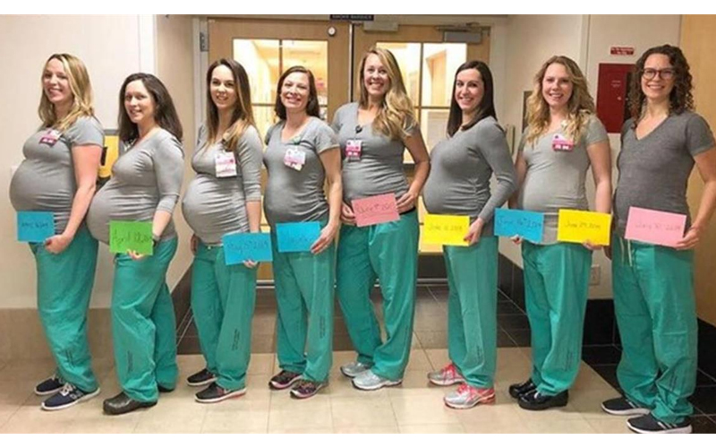 懷孕會傳染？9位護理師「同時挺大肚」，院方霸氣「集體放產假」...護士笑：醫院水被加料了