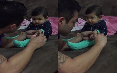 爸爸幫小女嬰剪指甲「連指甲都還沒碰到」寶寶一秒大叫  浮誇演技100分：太可愛了❤