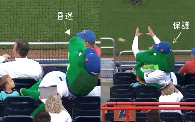 吉祥物為了保護小球迷被棒球擊中「重度昏迷」，小球迷「當場報恩」讓全場笑翻XD